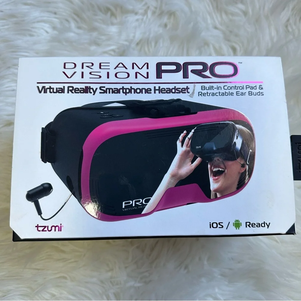tzumi Dream Vision Pro VR Virtual Reality Headset w/ Ear Buds PINK, iOS/Android